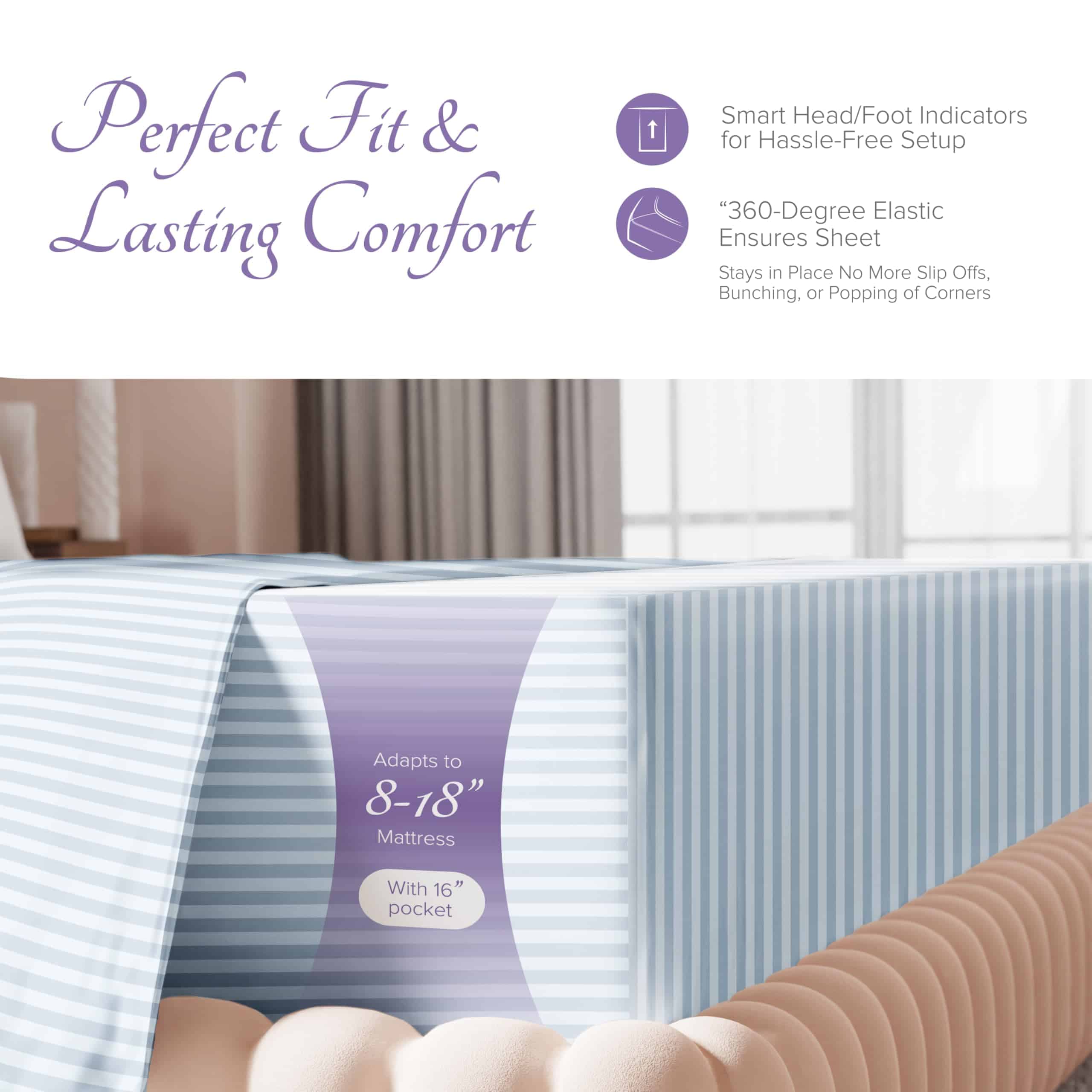 Juego de sábanas a rayas de lino de lujo de algodón egipcio - Imagen 6