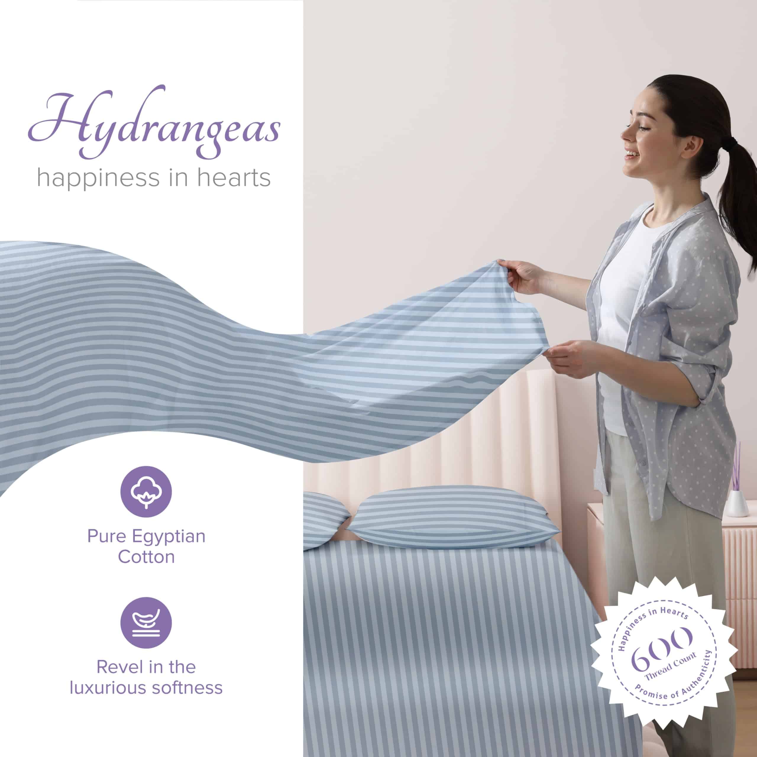 Juego de sábanas a rayas de lino de lujo de algodón egipcio - Imagen 3