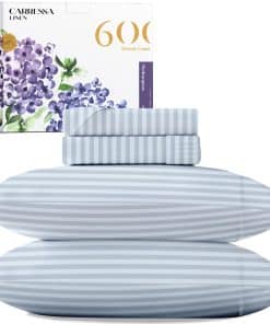 Juego de sábanas a rayas de lino de lujo de algodón egipcio