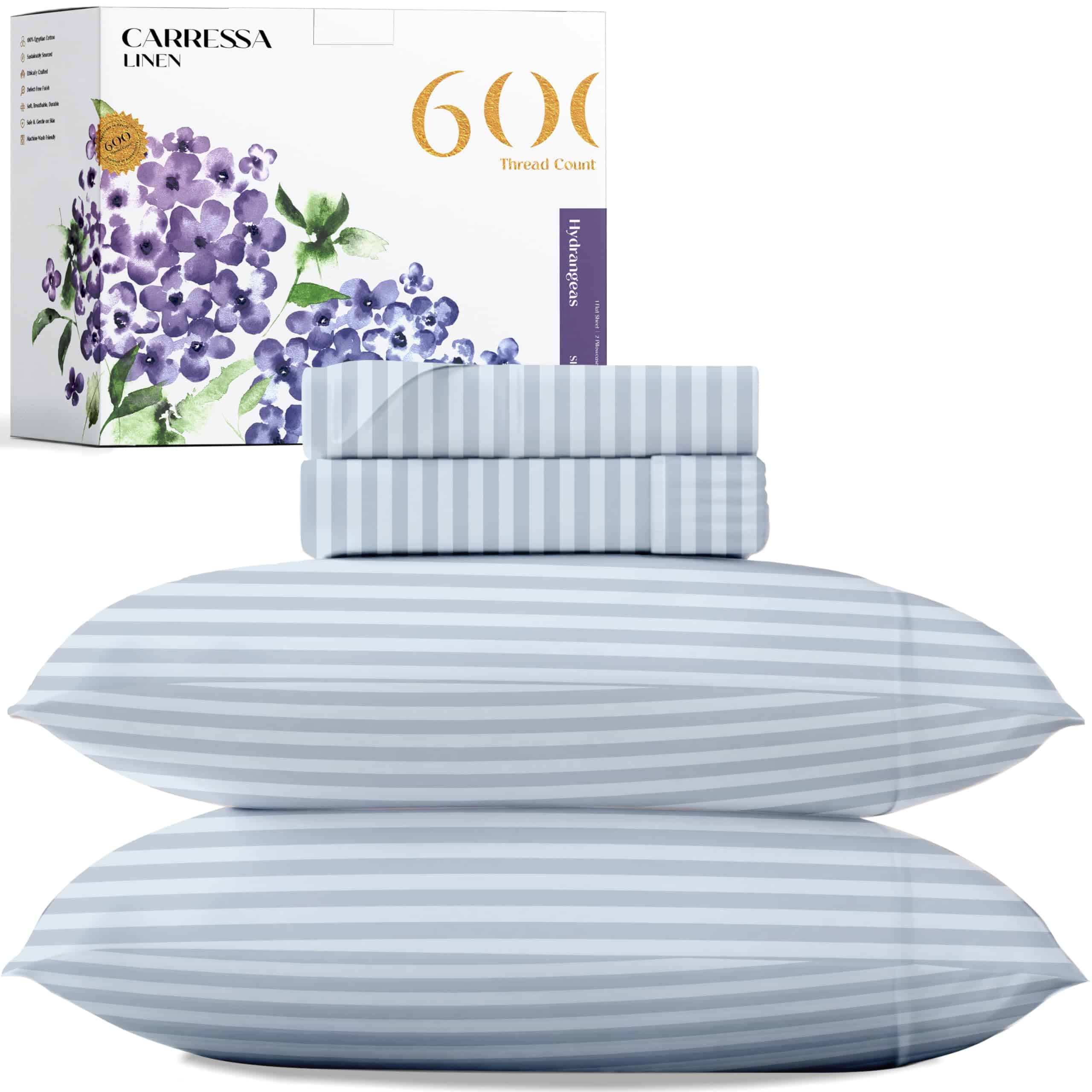 Juego de sábanas a rayas de lino de lujo de algodón egipcio