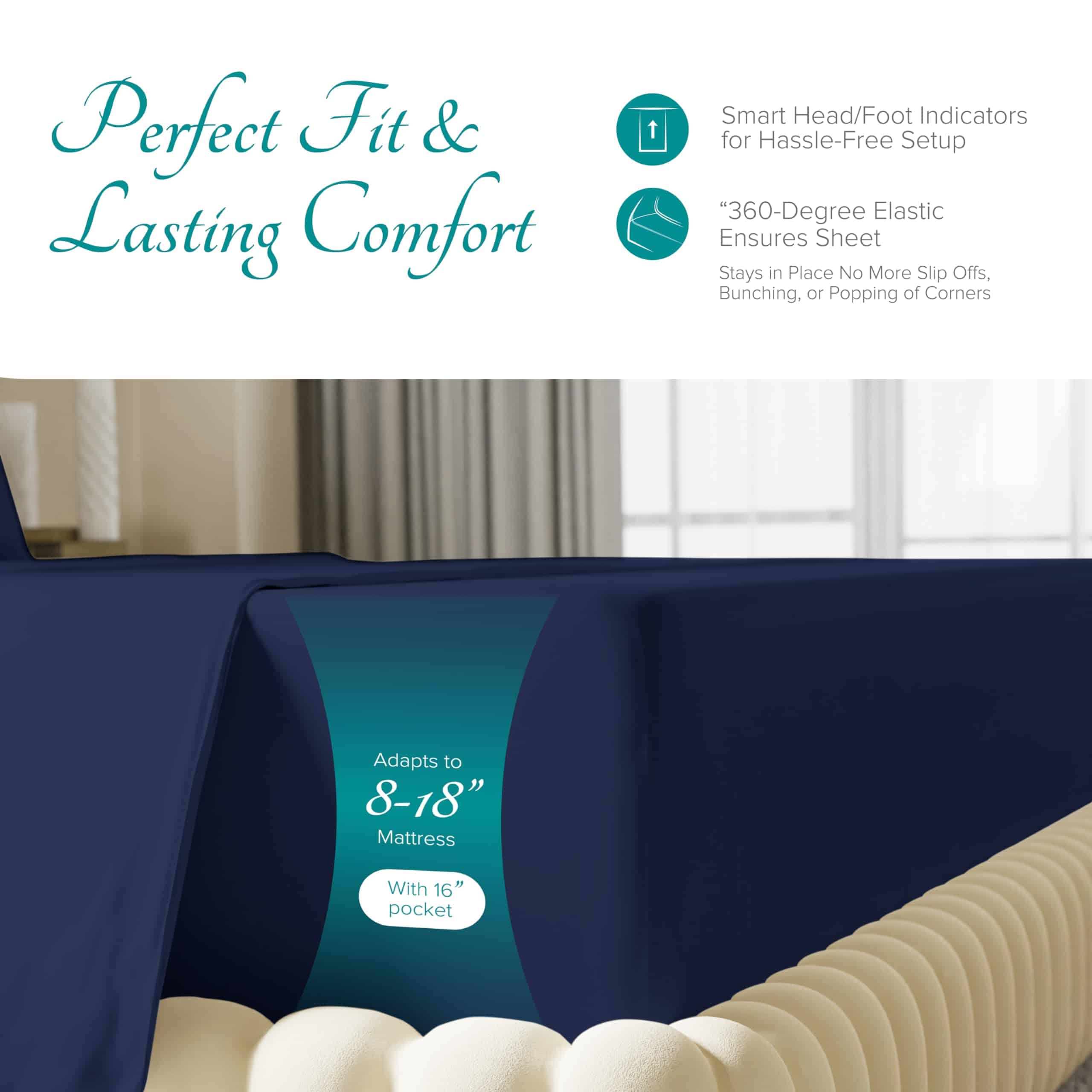 Juego de Sábanas 100% Algodón Egipcio de -Navy Blue - Imagen 6