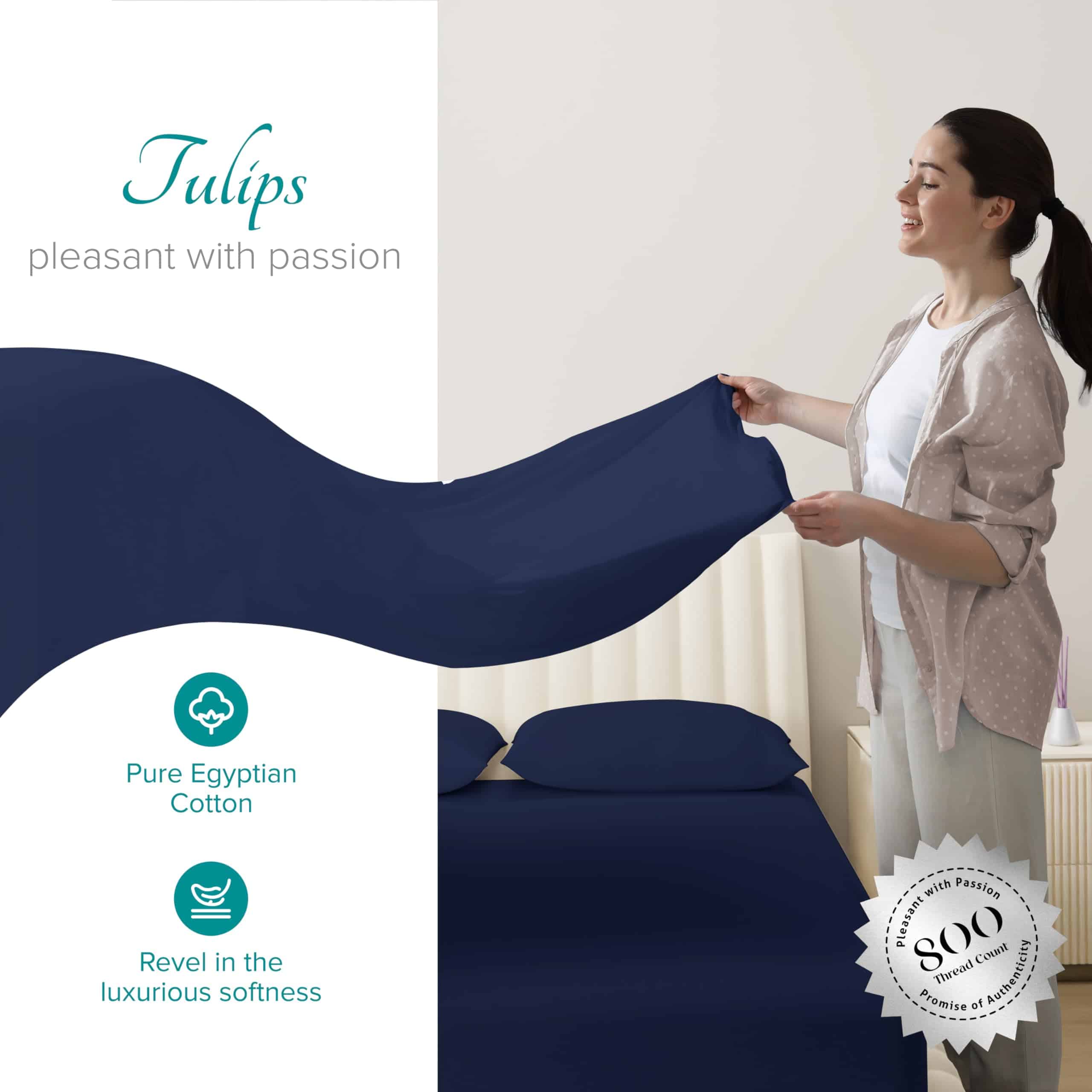 Juego de Sábanas 100% Algodón Egipcio de -Navy Blue - Imagen 3