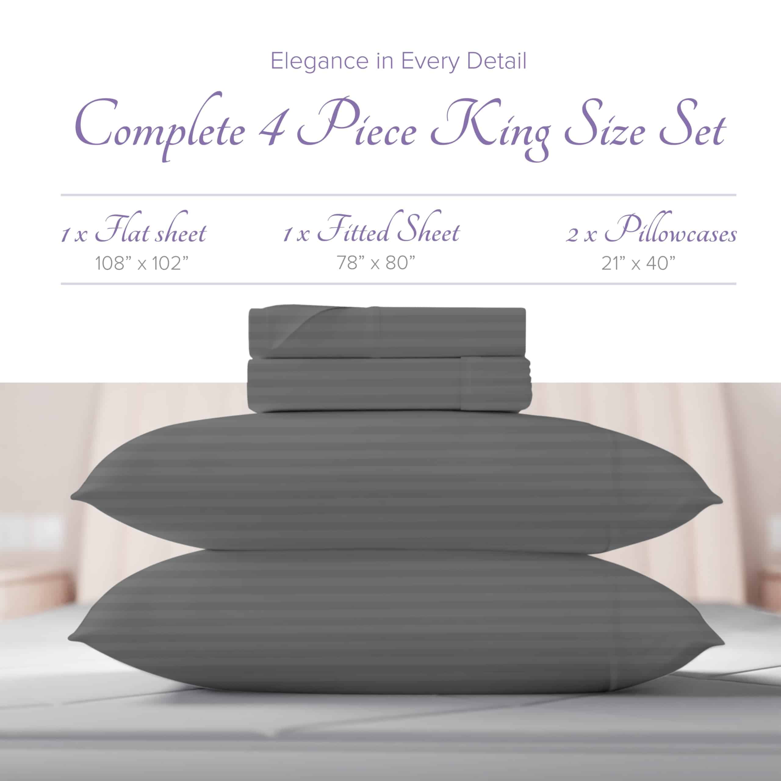 Juego de sábanas de rayas de lino de lujo egipcio de - Imagen 4