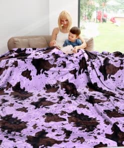 Manta de cama de felpa tamaño queen morada suave y ligera,