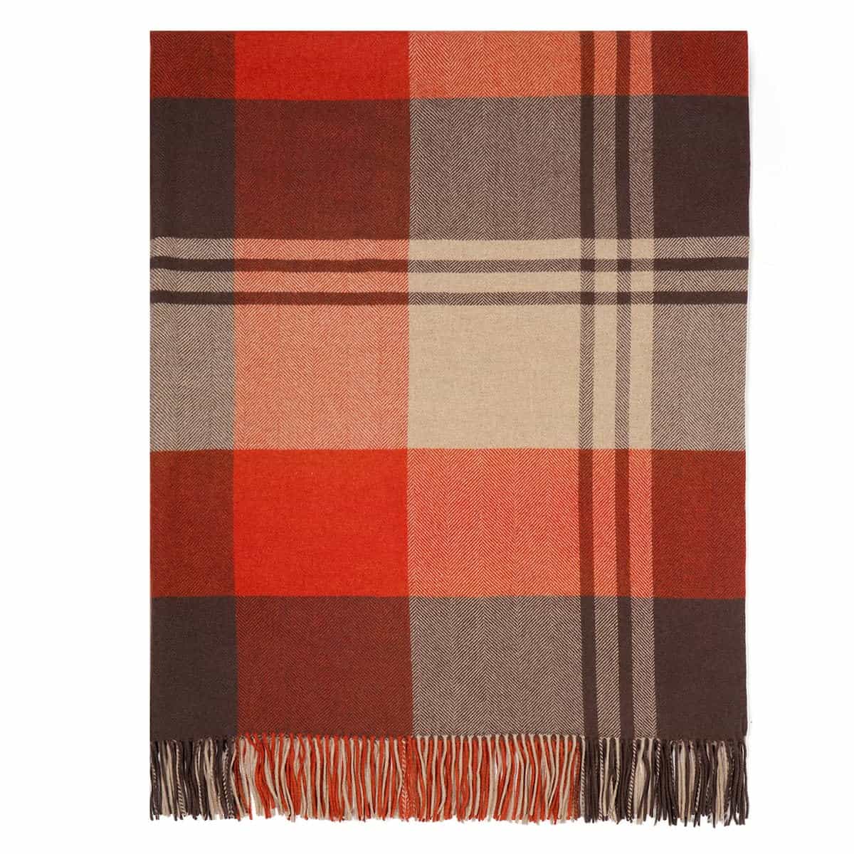 Manta de Lana Pura Temminc para Sofá, Suave -Grisáceo Naranj