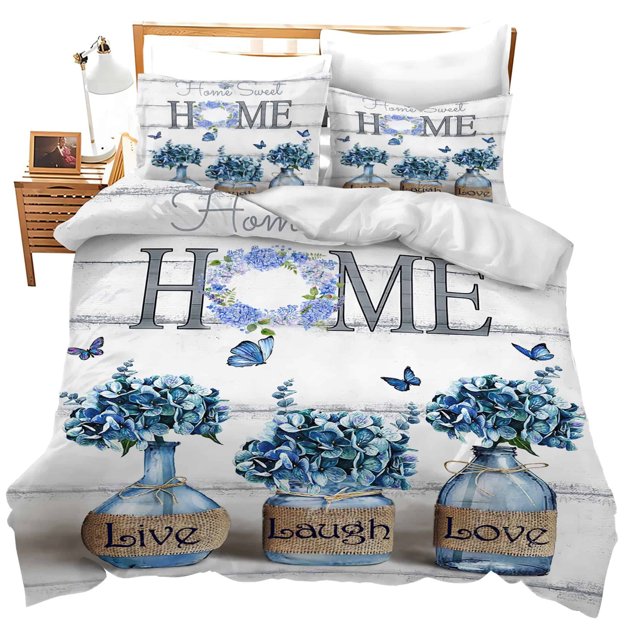 Juego de Ropa de Cama Floral Hortensia Estilo Granja Funda