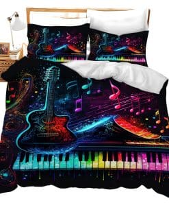 Set de Ropa de Cama Colorido de Guitarra y Piano con Funda