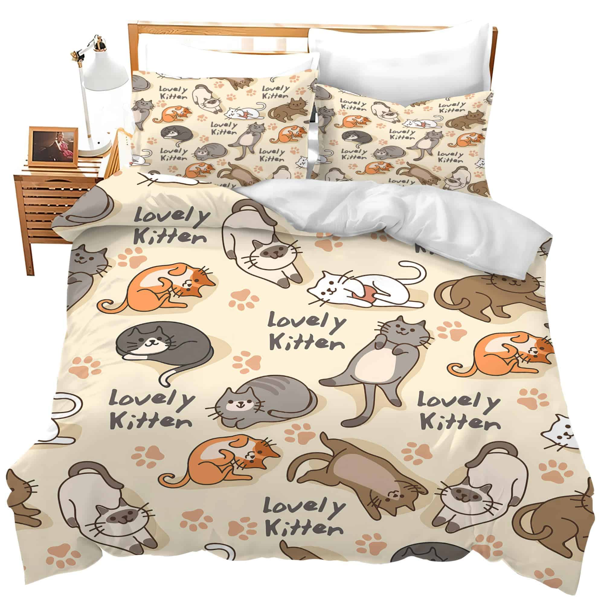 Juego de Ropa de Cama de Gato Lindo Cubierta de Edredón de