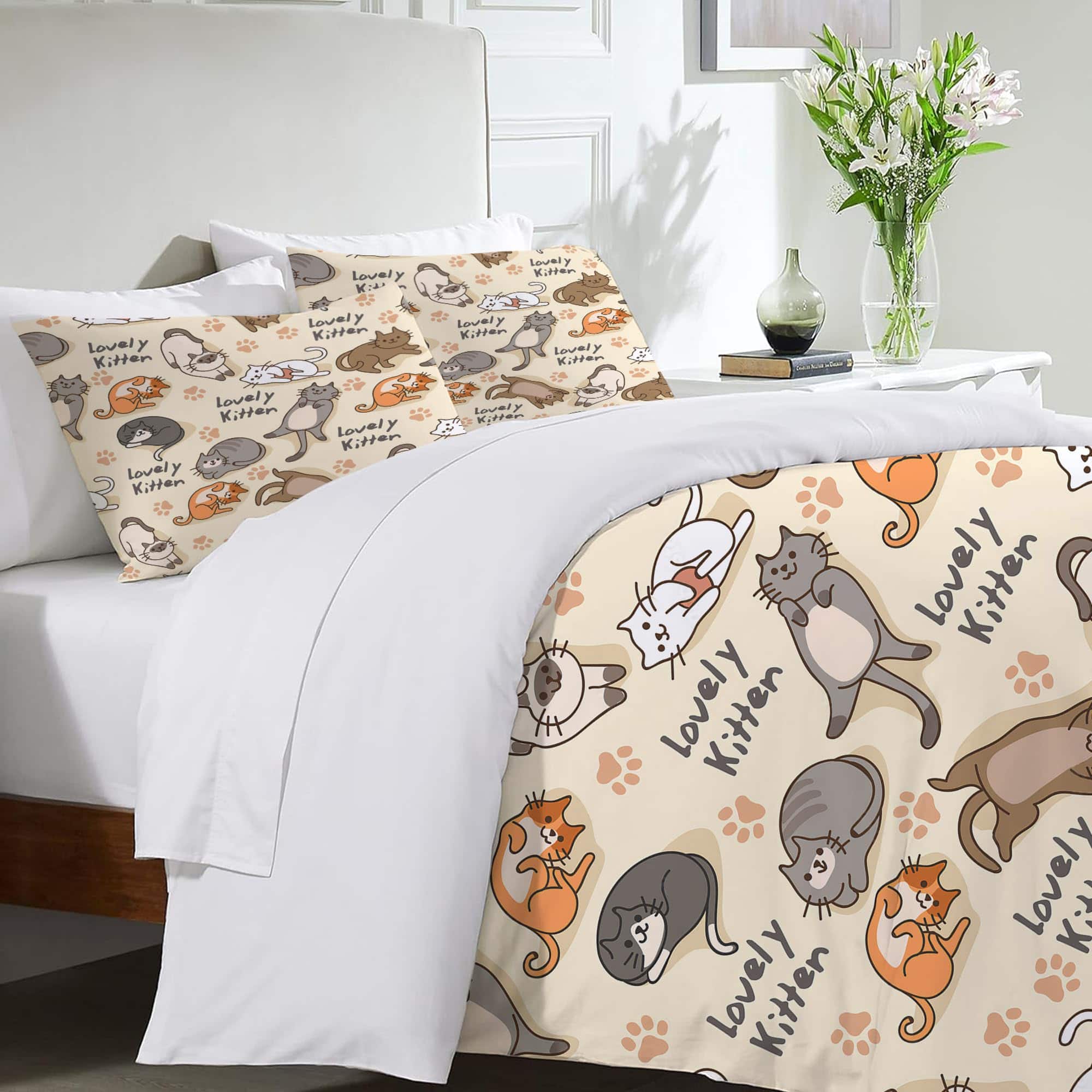 Juego de Ropa de Cama de Gato Lindo Cubierta de Edredón de - Imagen 6