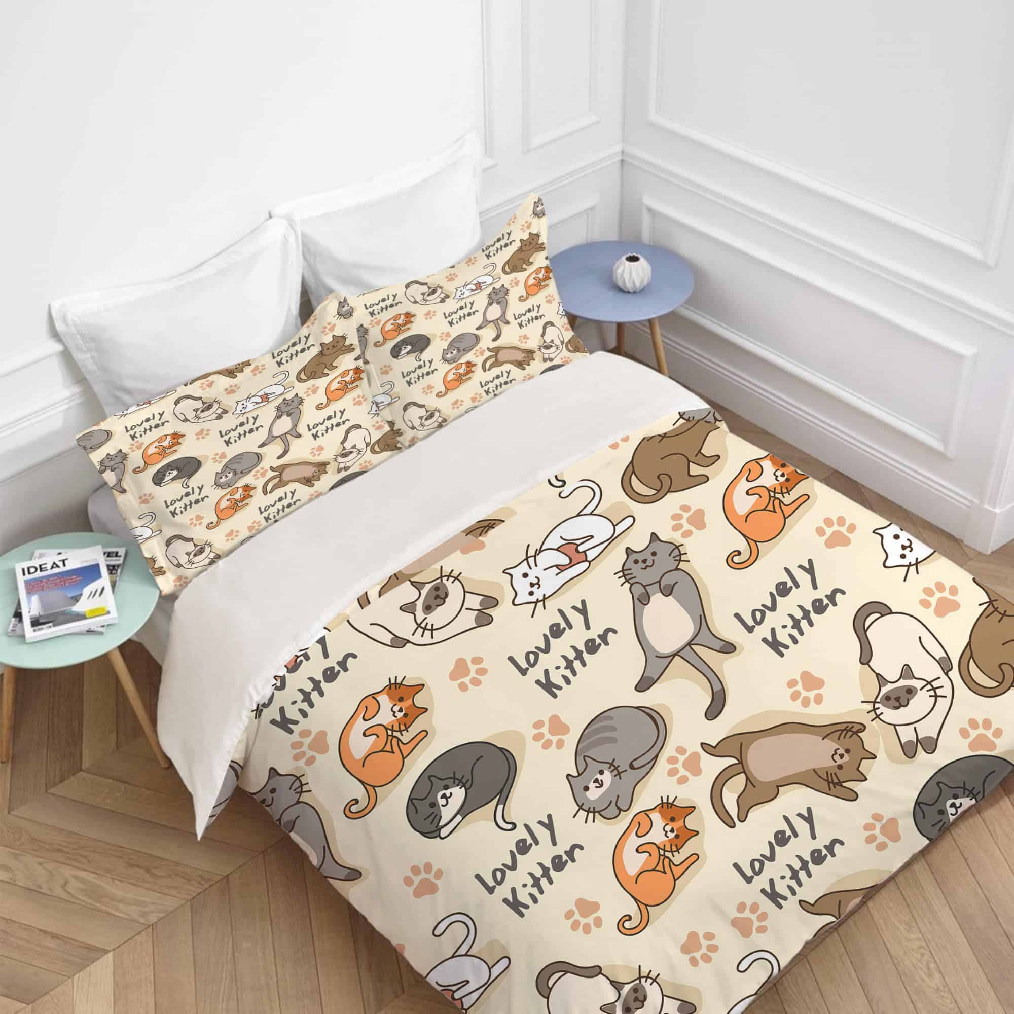 Juego de Ropa de Cama de Gato Lindo Cubierta de Edredón de - Imagen 4