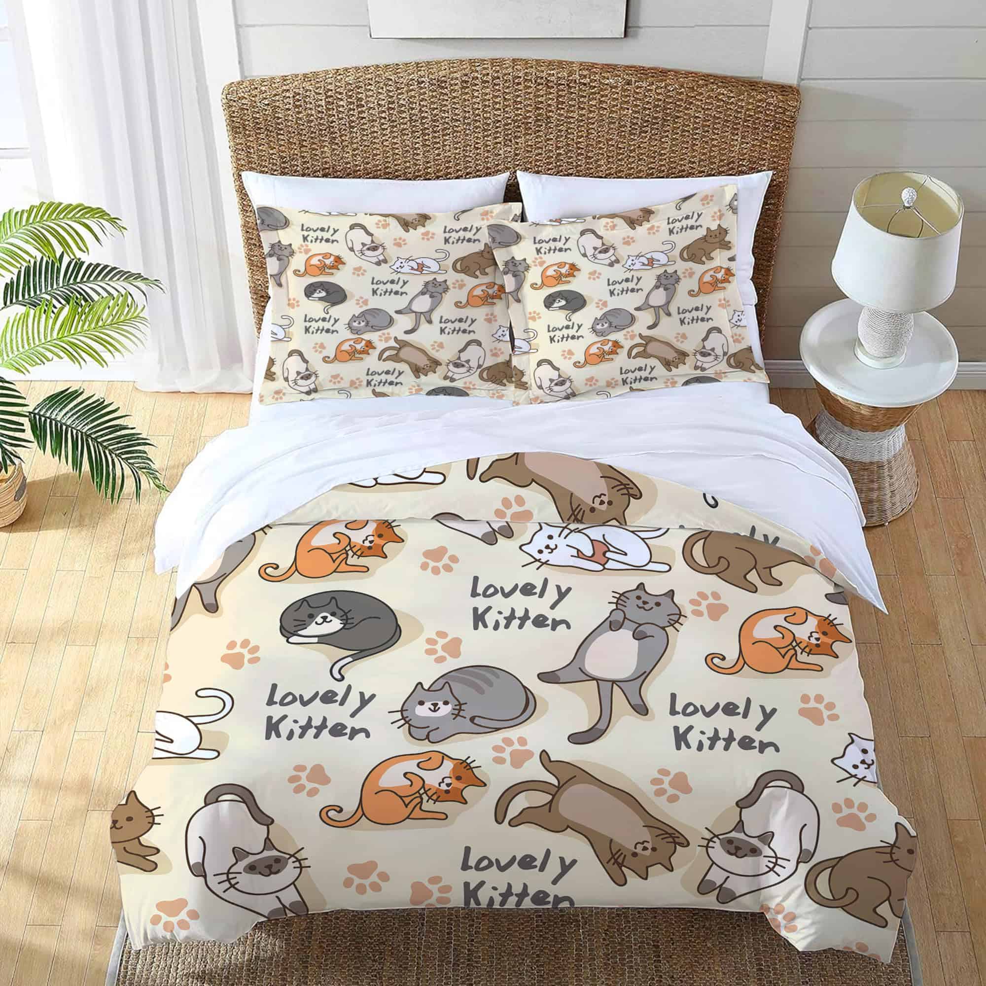 Juego de Ropa de Cama de Gato Lindo Cubierta de Edredón de - Imagen 5