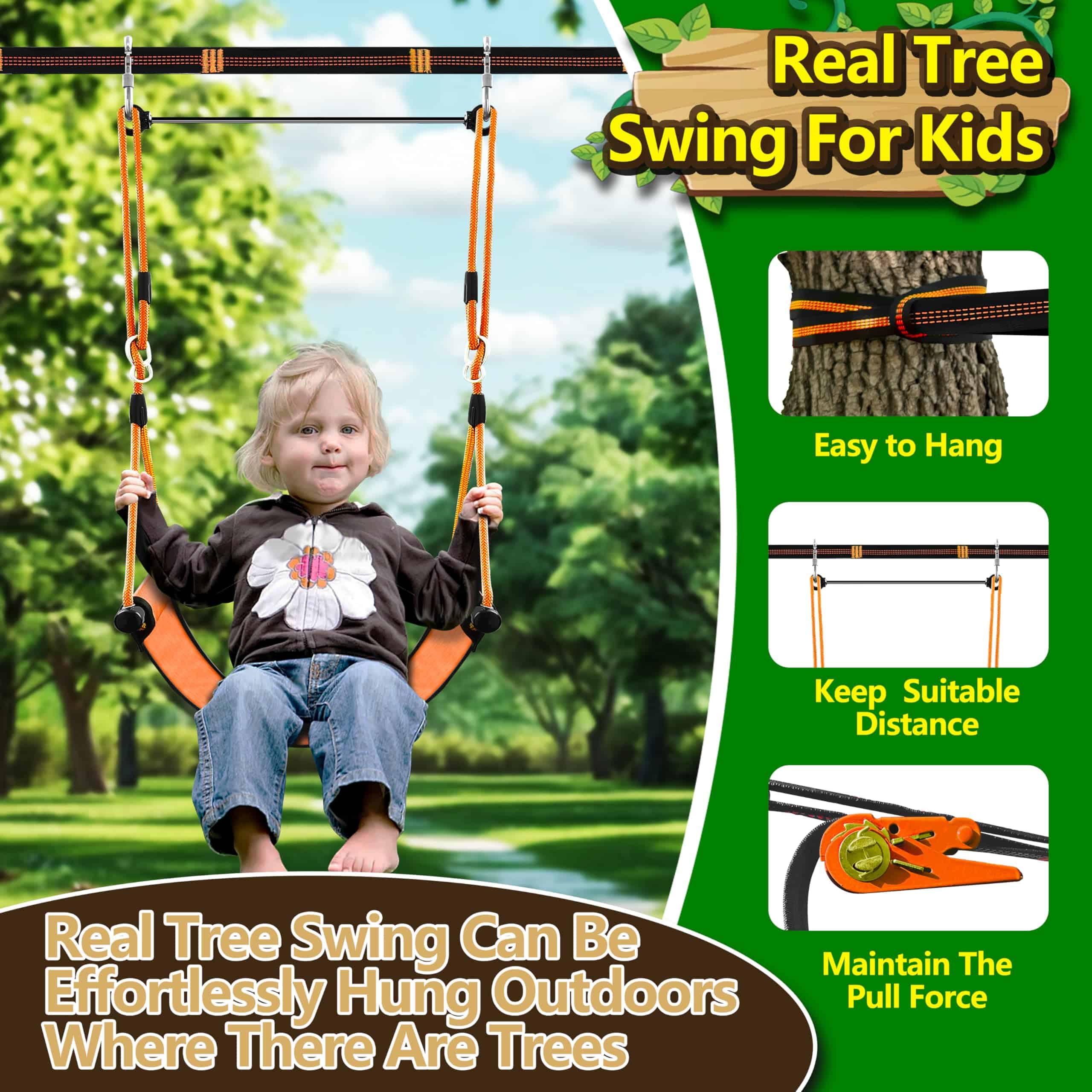 Columpio de árbol portátil para niños con kit de colgante - Imagen 3