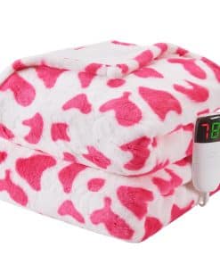 Manta Eléctrica Calentada Rosa con Diseño de Vaca, 62x84