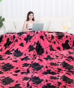 Manta de Felpa Rosa con Estampado de Vaca Tamaño King Suave
