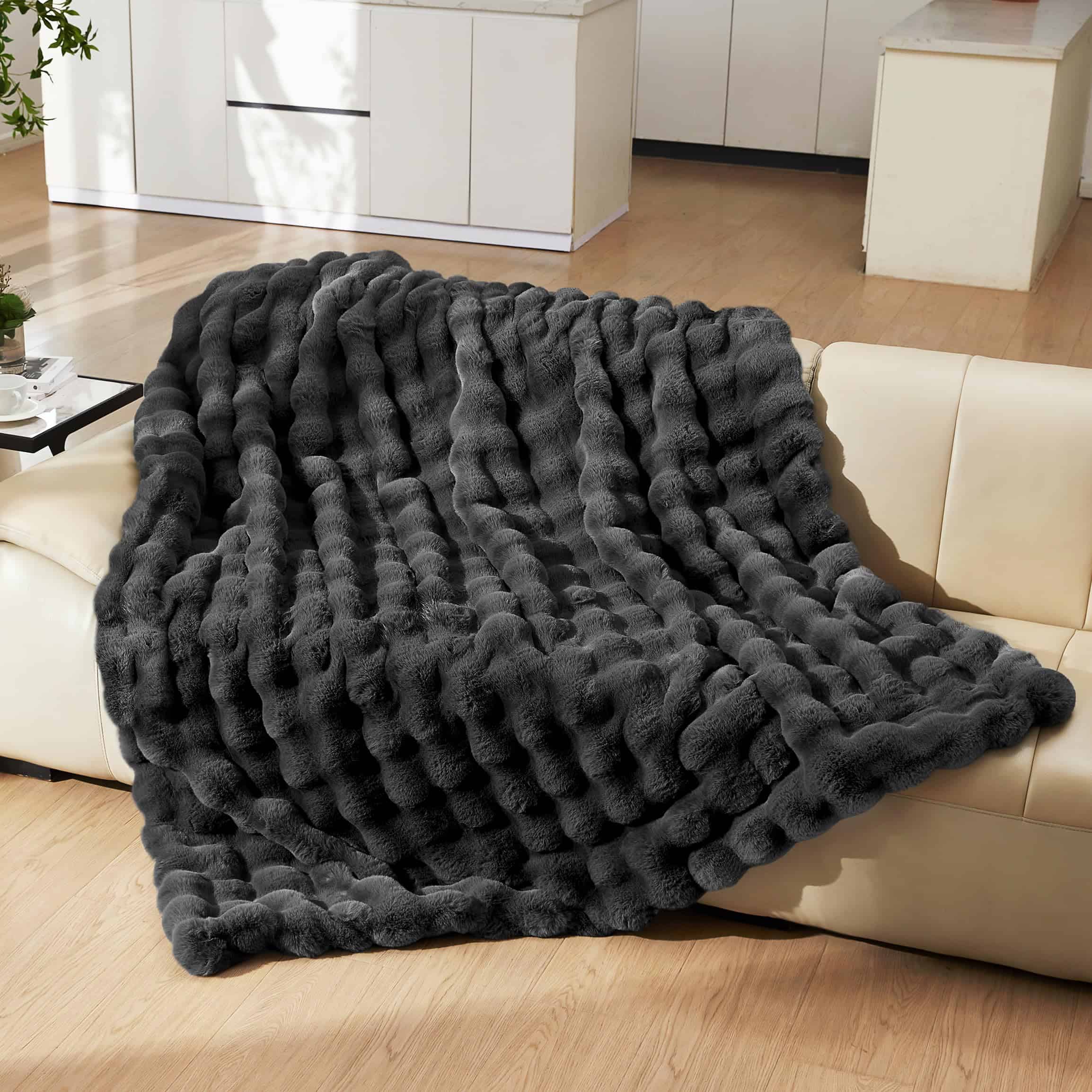 Manta Burbuja de Piel Sintética PLUUSHUU, Manta Esponjosa y