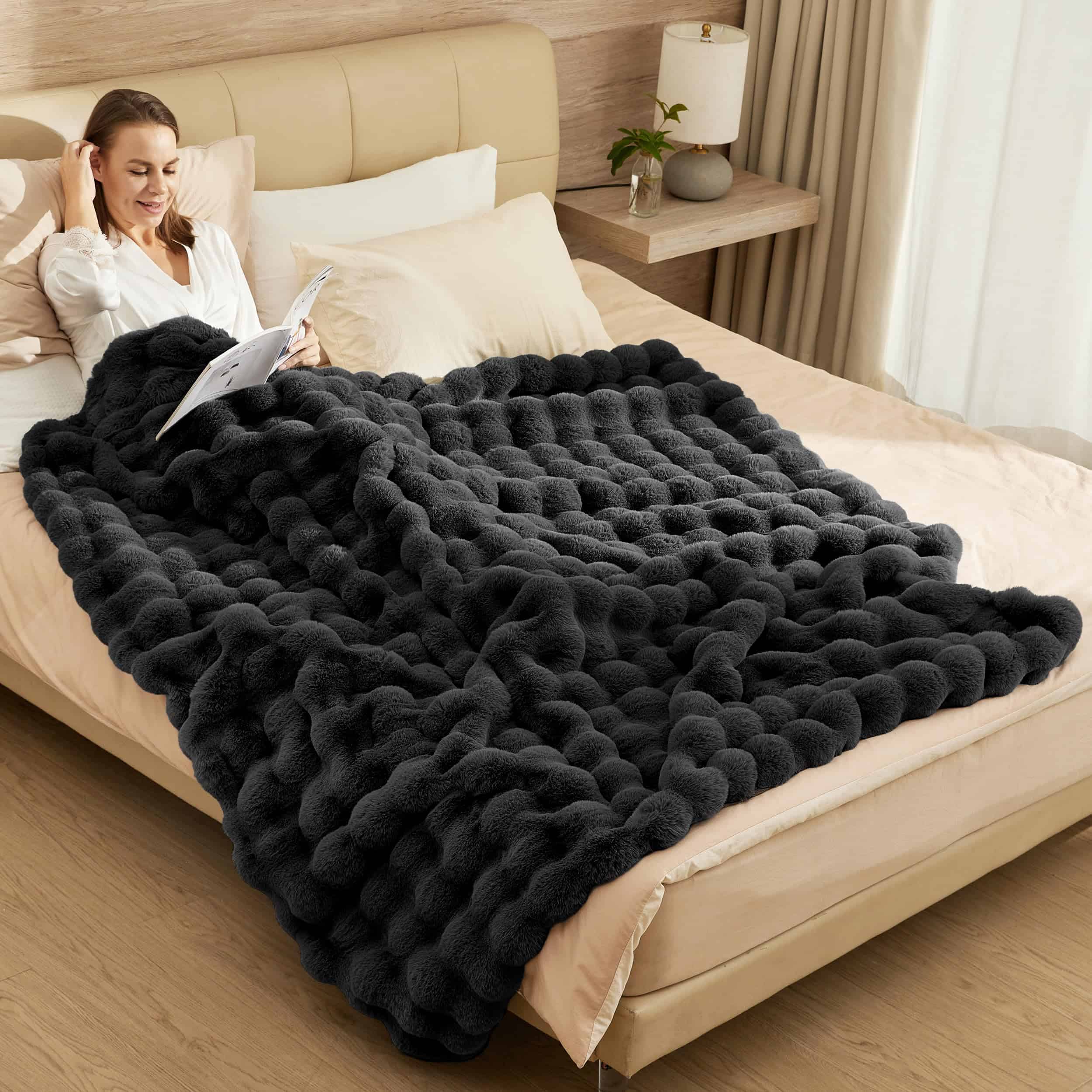 Manta Burbuja de Piel Sintética PLUUSHUU, Manta Esponjosa y - Imagen 5