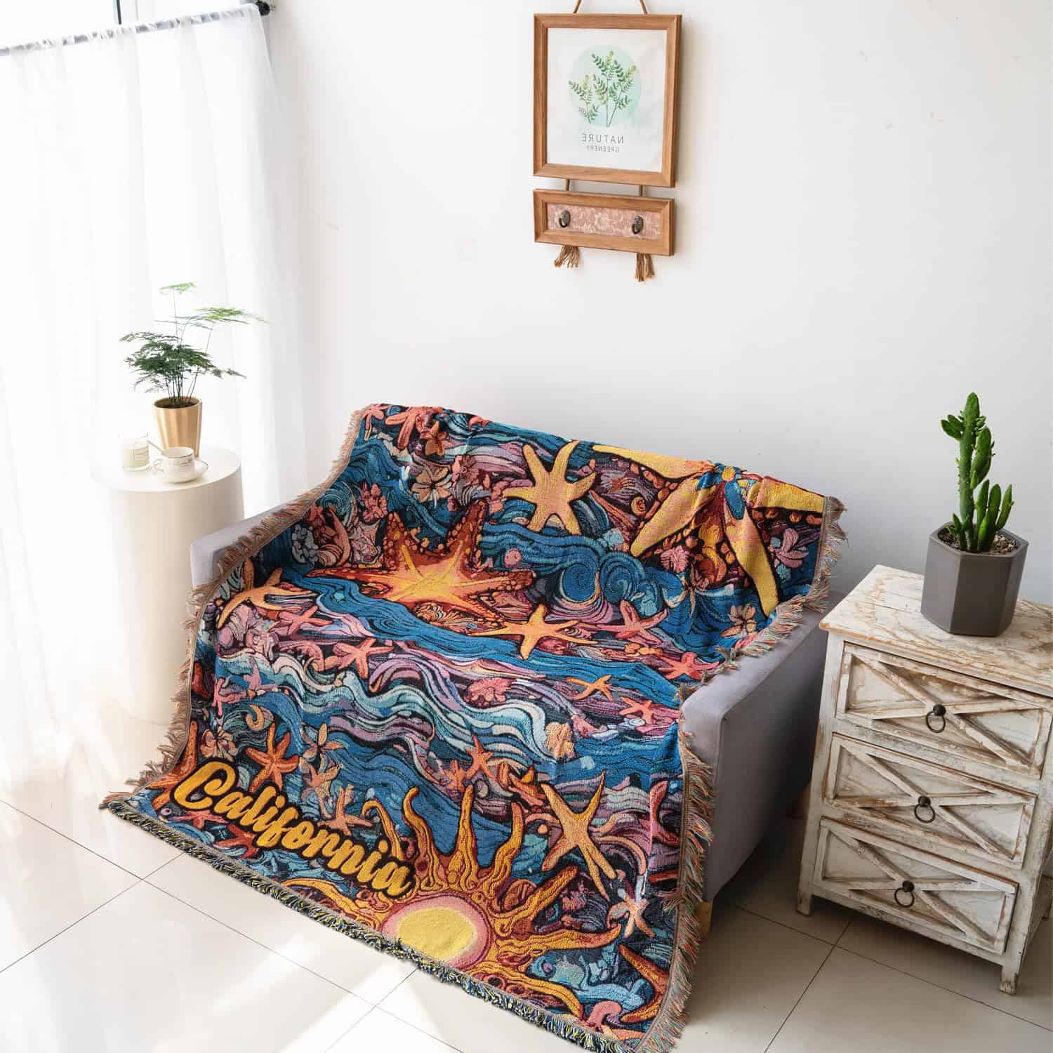 Manta Tejida con Borlas Doble Cara Mezcla de Algodón, - Imagen 4