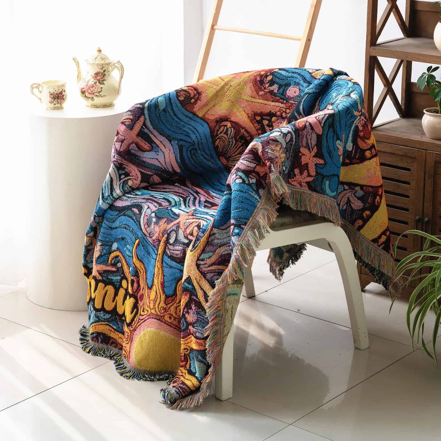 Manta Tejida con Borlas Doble Cara Mezcla de Algodón, - Imagen 5