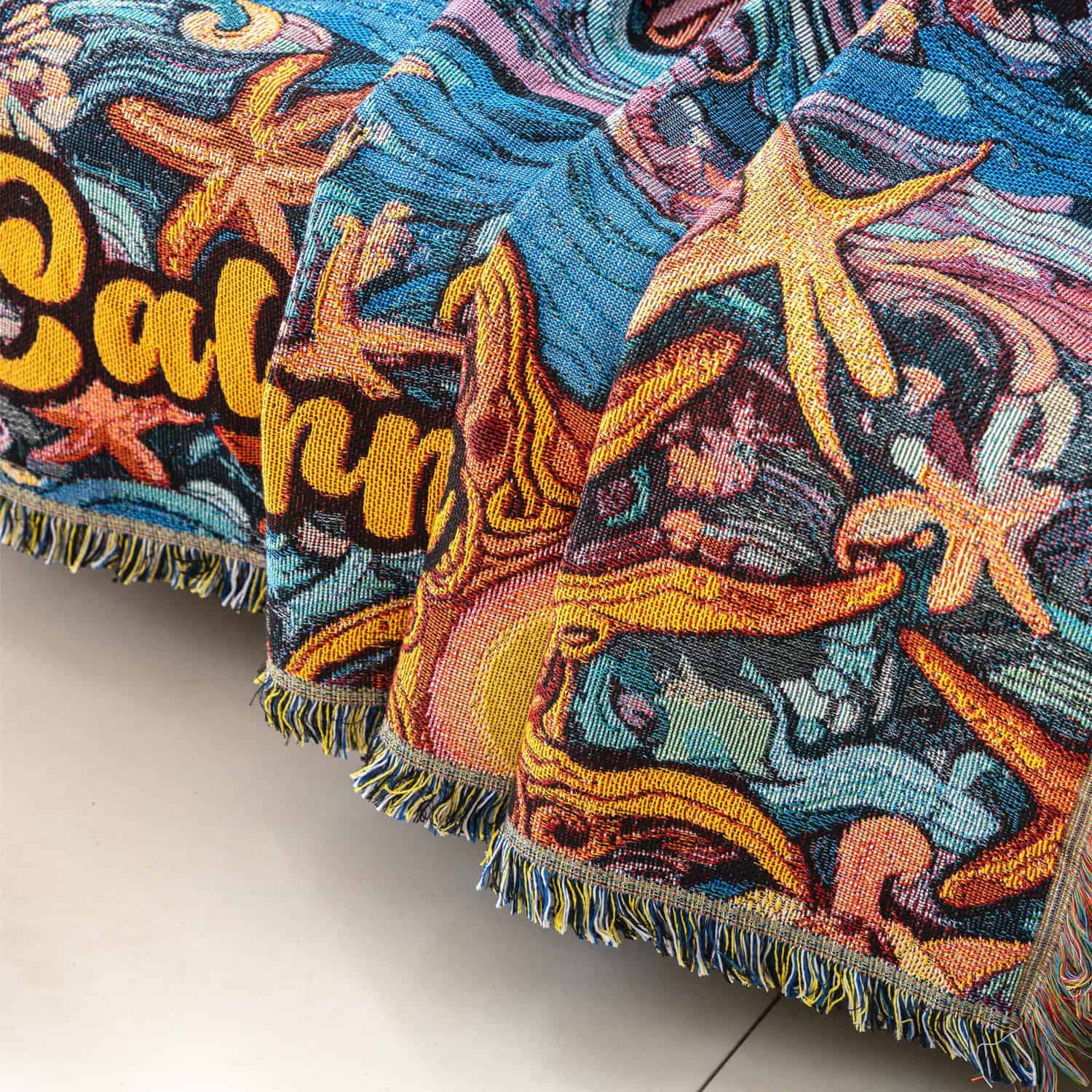 Manta Tejida con Borlas Doble Cara Mezcla de Algodón, - Imagen 7