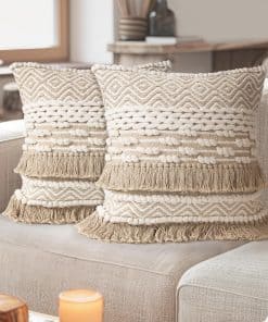 Fundas de Cojín Decorativas Boho con Flecos 18x18, Juego de