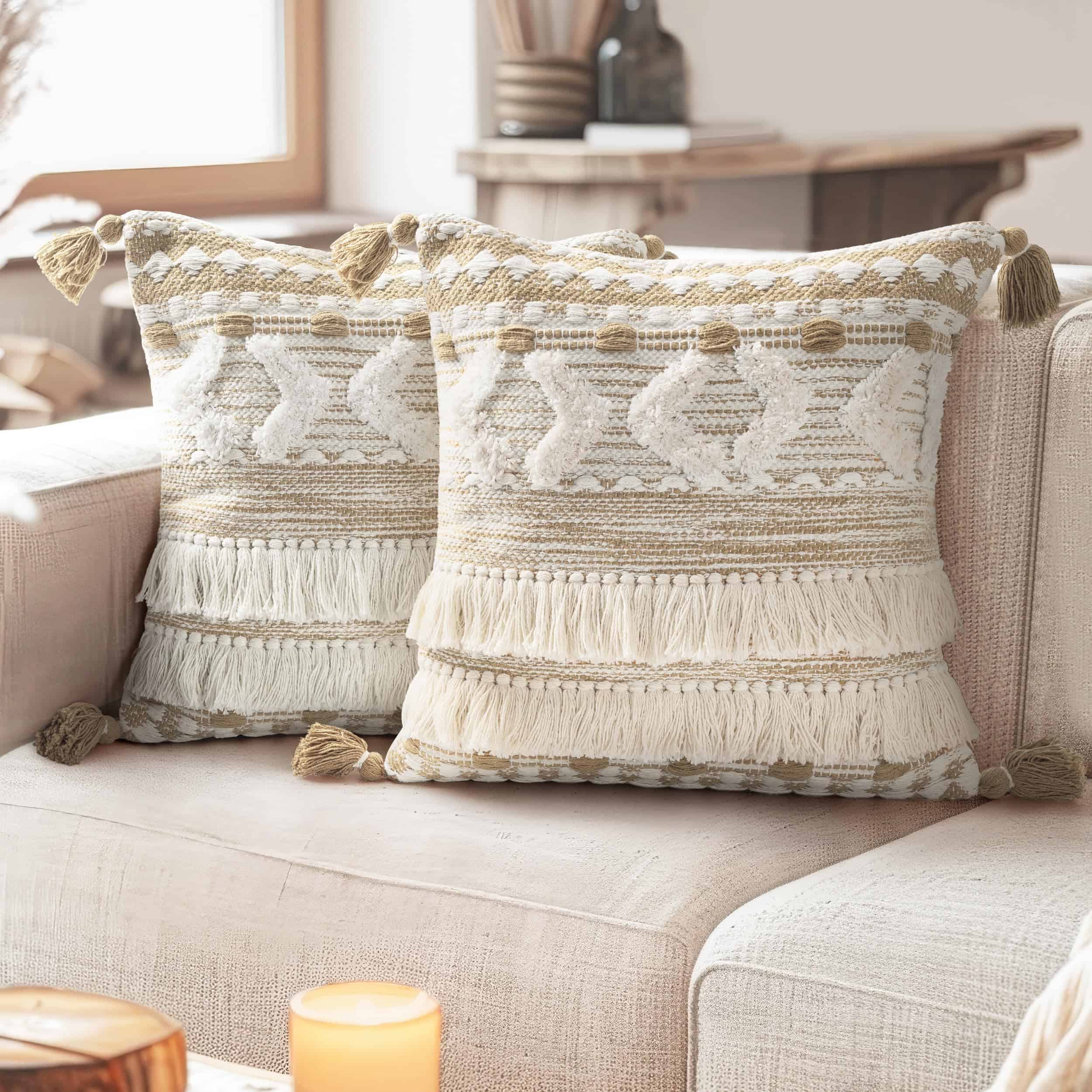 Fundas de Almohada Decorativas Boho con Flecos y Borlas