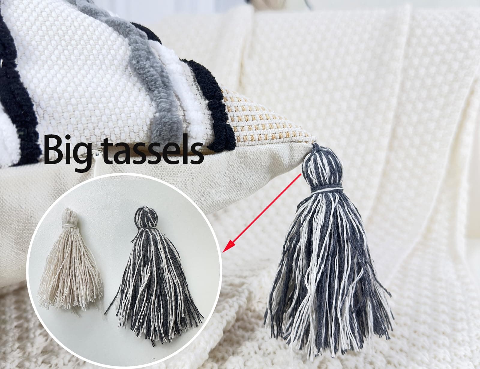 Almohada Larga de Chenille y Algodón para -Gris - Imagen 6