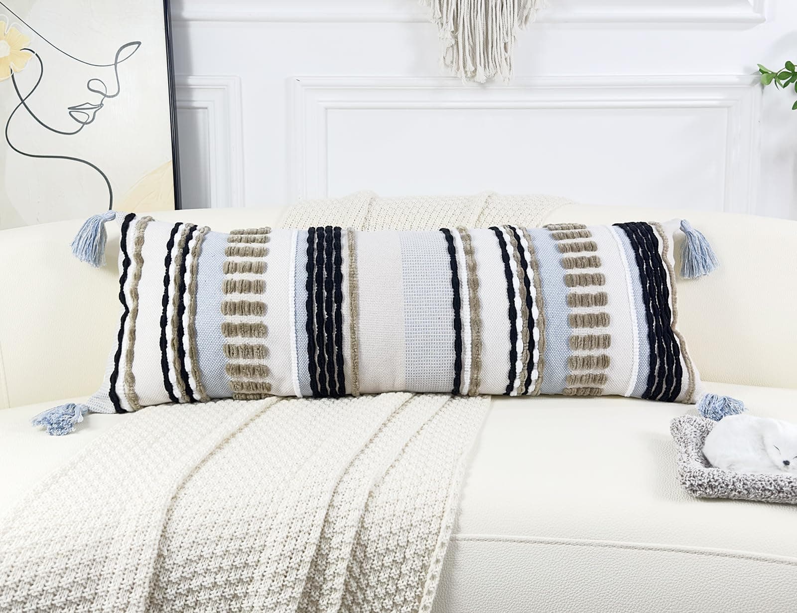 Cojín Largo de Chenille y Algodón para -Caqui - Imagen 3