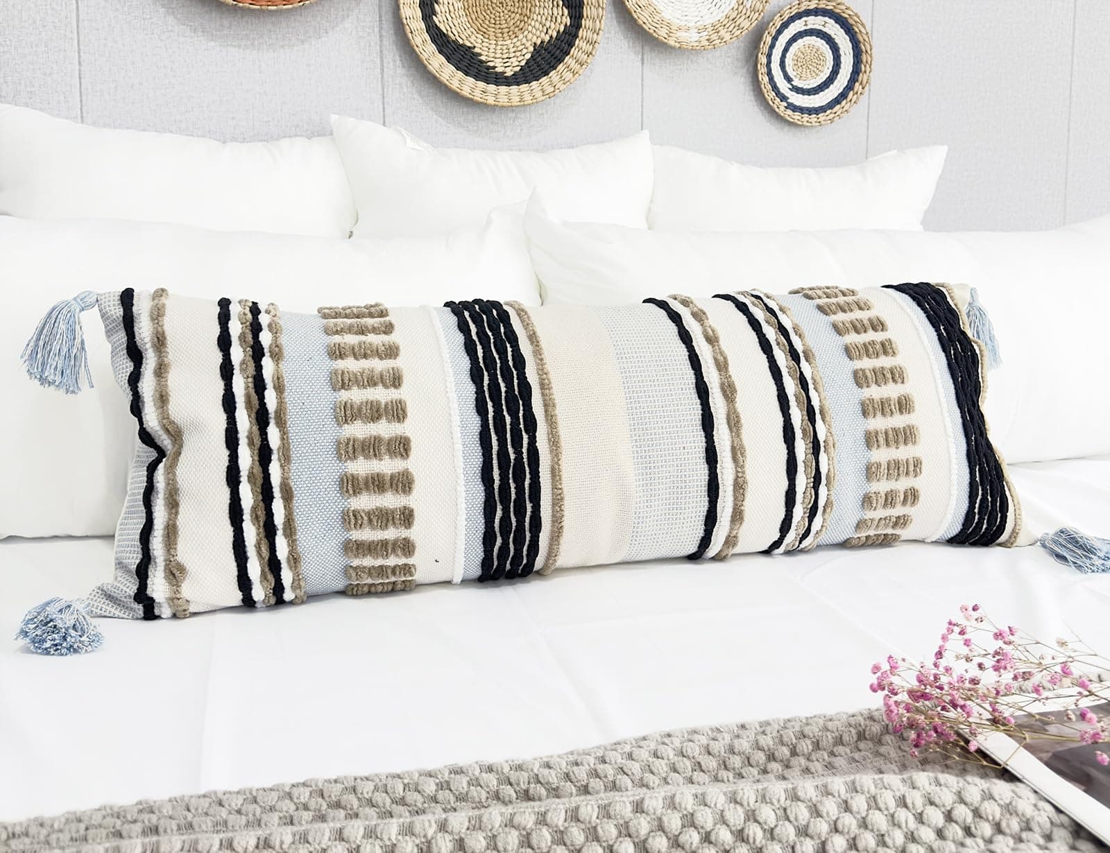 Cojín Largo de Chenille y Algodón para -Caqui - Imagen 4