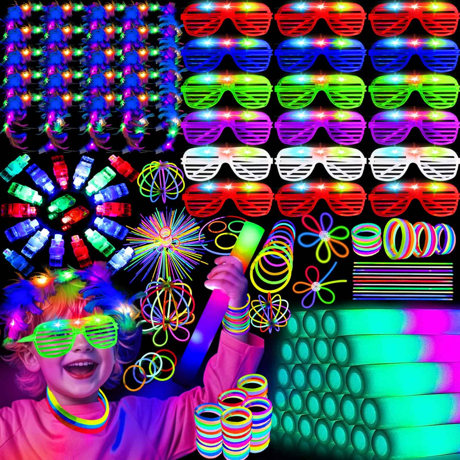 HHJ 174 PCS Glow in the Dark Party Supplies, 18 Foam Glow