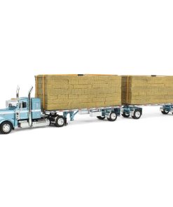 Peterbilt 389 Azul 1/64 36in Flattop con Doble Remolque y