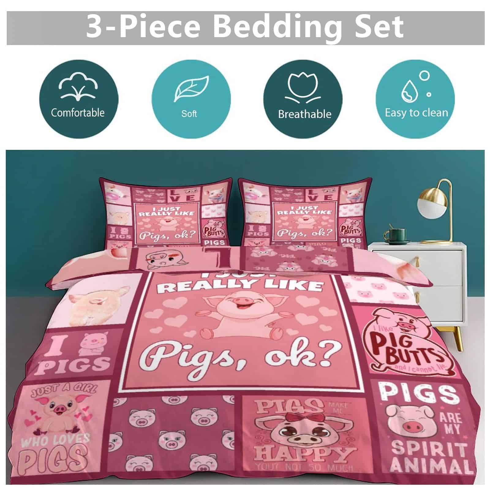 Juego de Ropa de Cama de Cerdo Lindo 3 Piezas Suave - Imagen 7