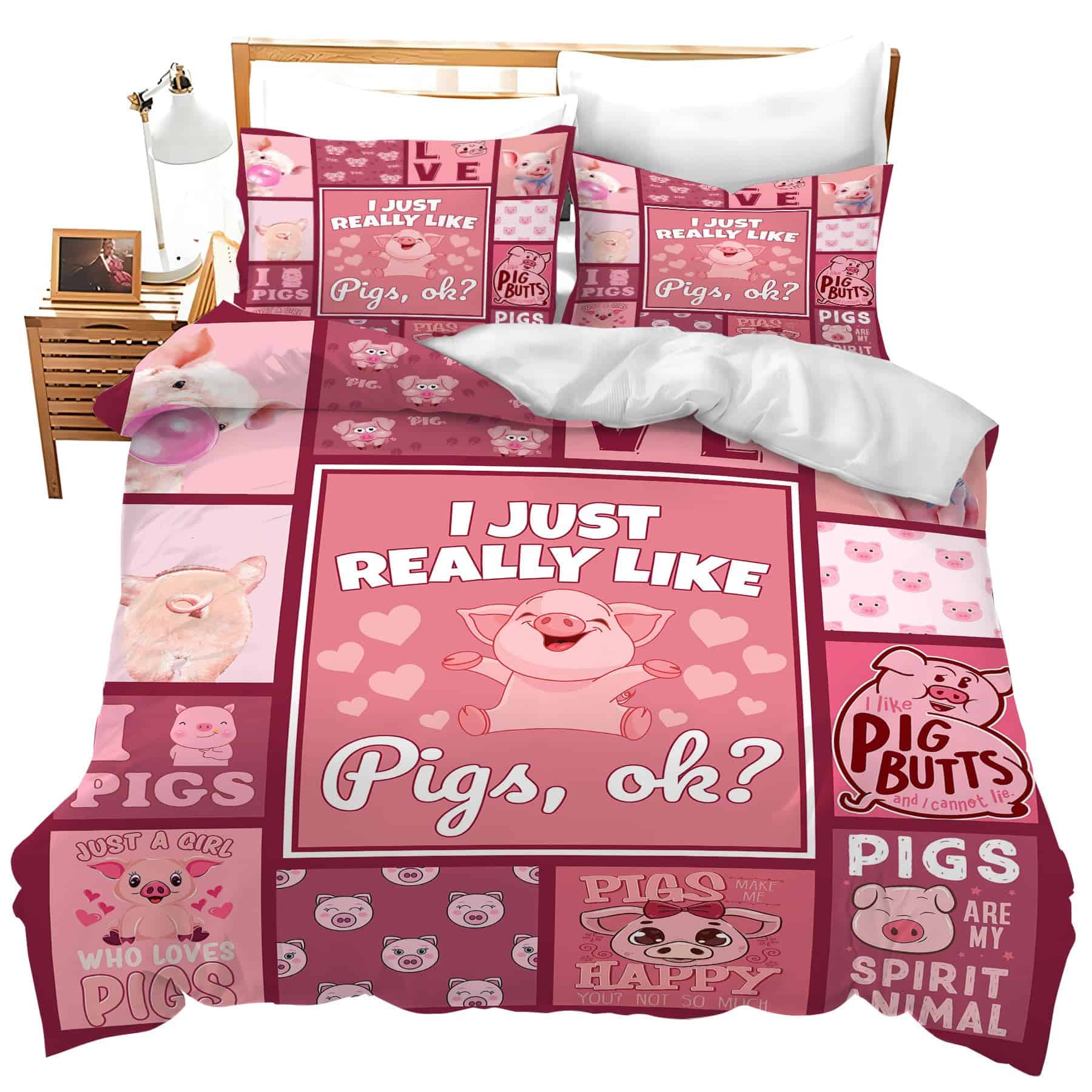 Juego de Ropa de Cama de Cerdo Lindo 3 Piezas Suave