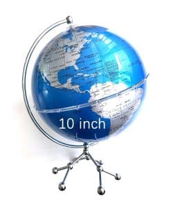 Globo del mundo azul-plata de 10" con soporte de acero -
