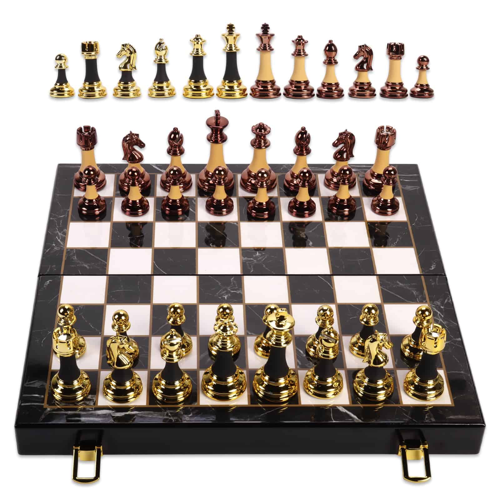 Ajedrez de Madera y Metal de 15 Pulgadas, Tablero de