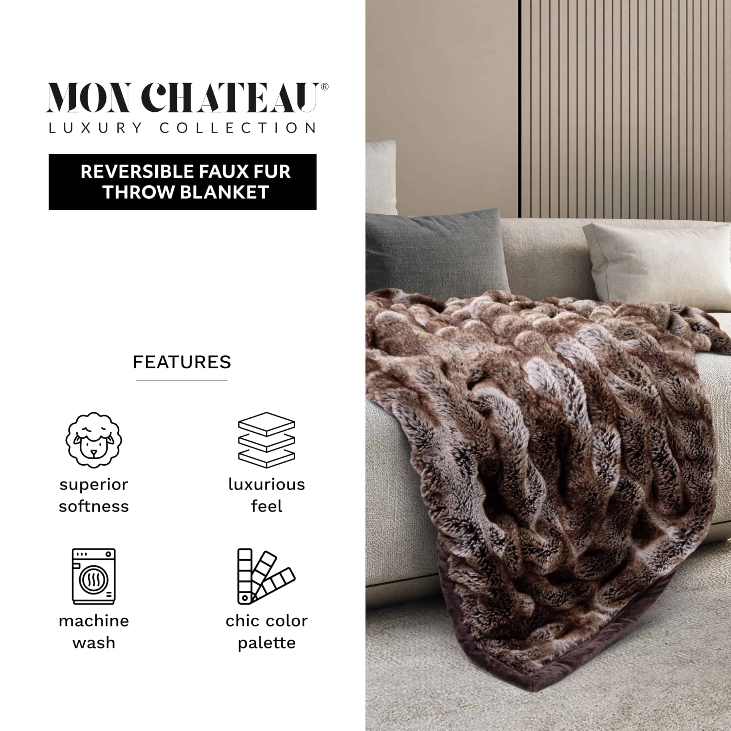 Manta de lujo reversible de piel sintética Mon Chateau - Imagen 4