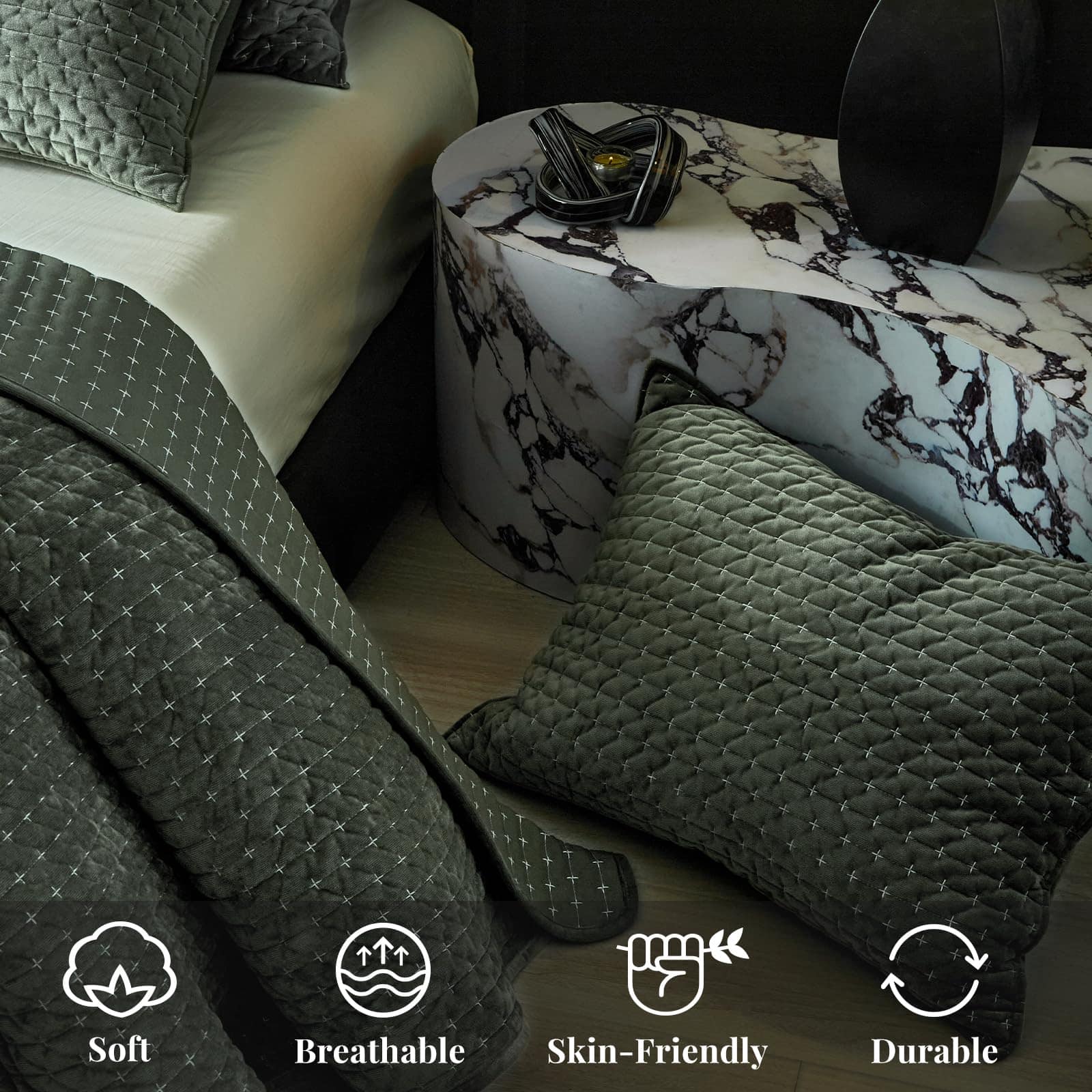 WARMDERN Juego de Edredón de Terciopelo de -Verde de Puntada - Imagen 9