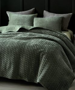 WARMDERN Juego de Edredón de Terciopelo de -Verde de Puntada