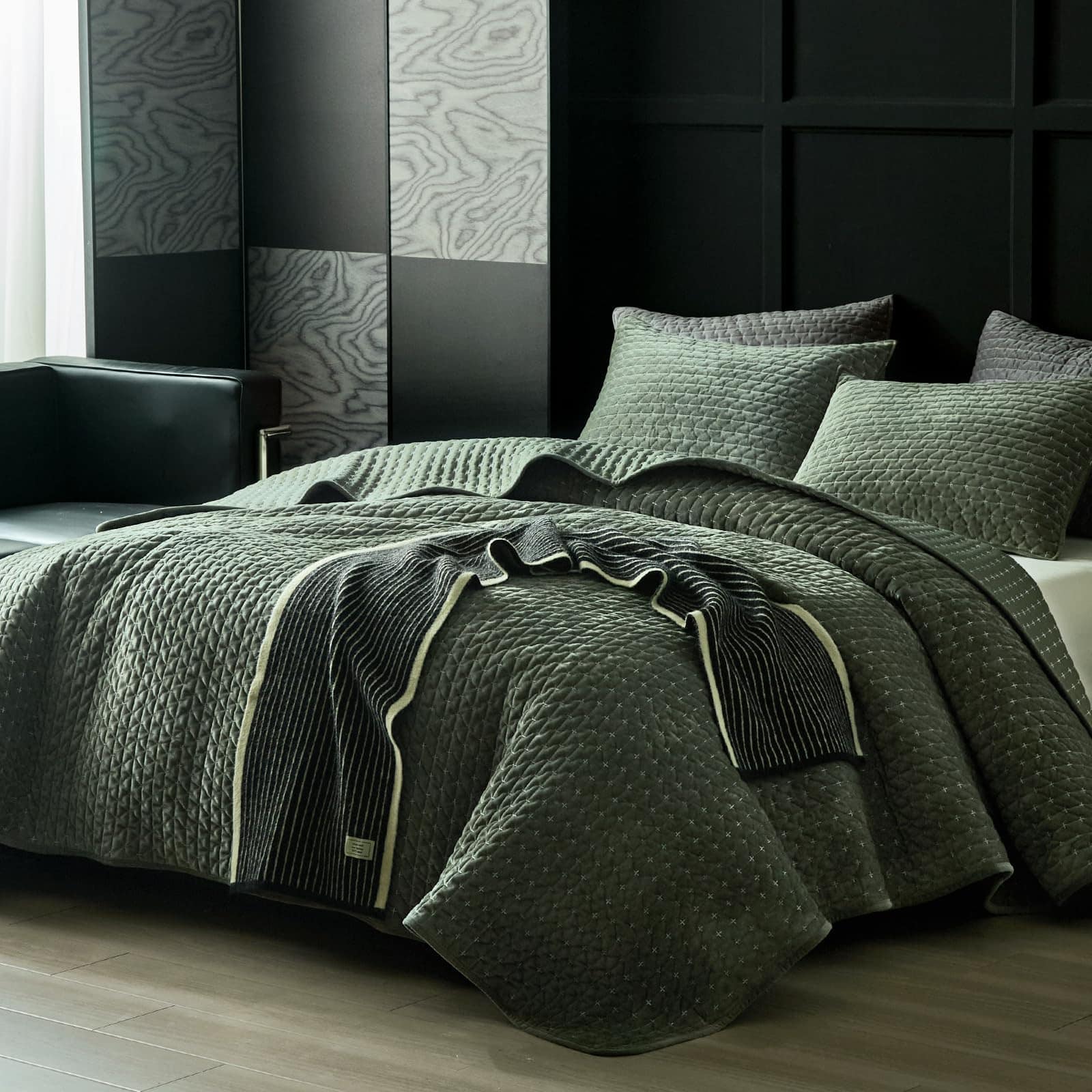 WARMDERN Juego de Edredón de Terciopelo de -Verde de Puntada - Imagen 4