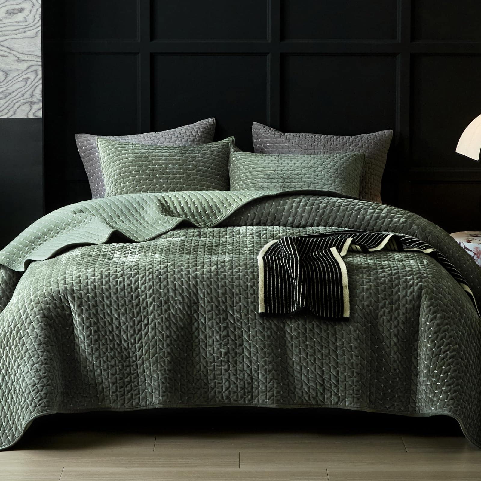 WARMDERN Juego de Edredón de Terciopelo de -Verde de Puntada - Imagen 3