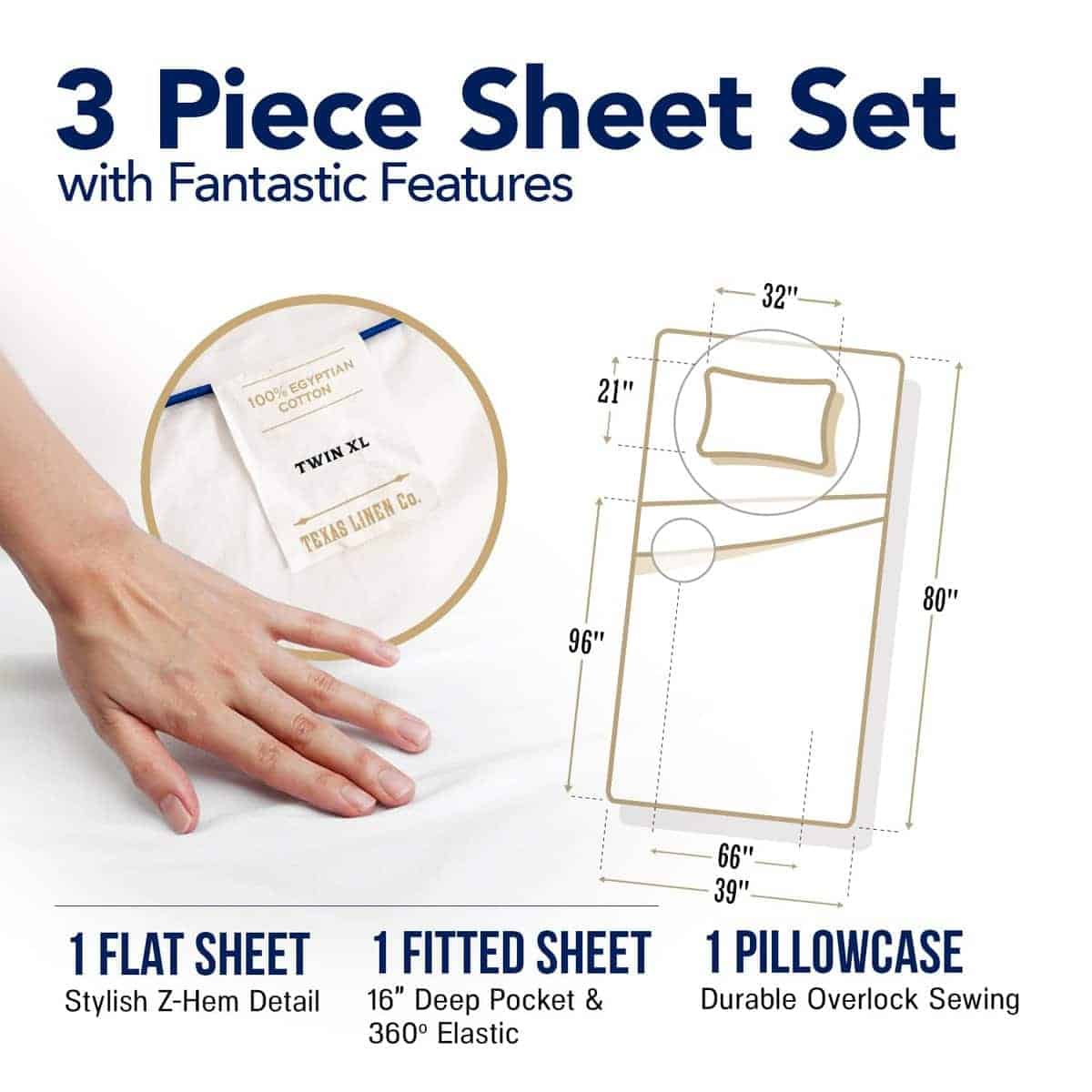 Juego de Sábanas Twin XL de 100% Algodón Egipcio TEXAS - Imagen 6