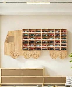 Estante de exhibición de autos de juguete de madera, para