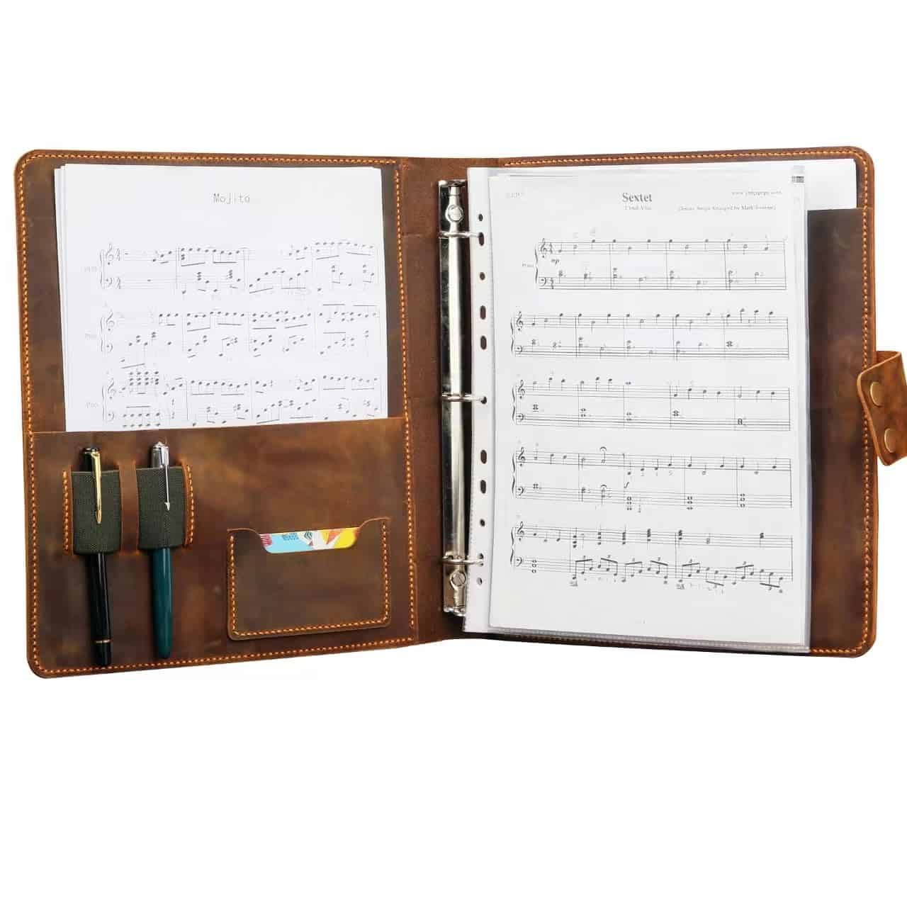 Carpeta de partitura de cuero hecho a mano, Cubierta