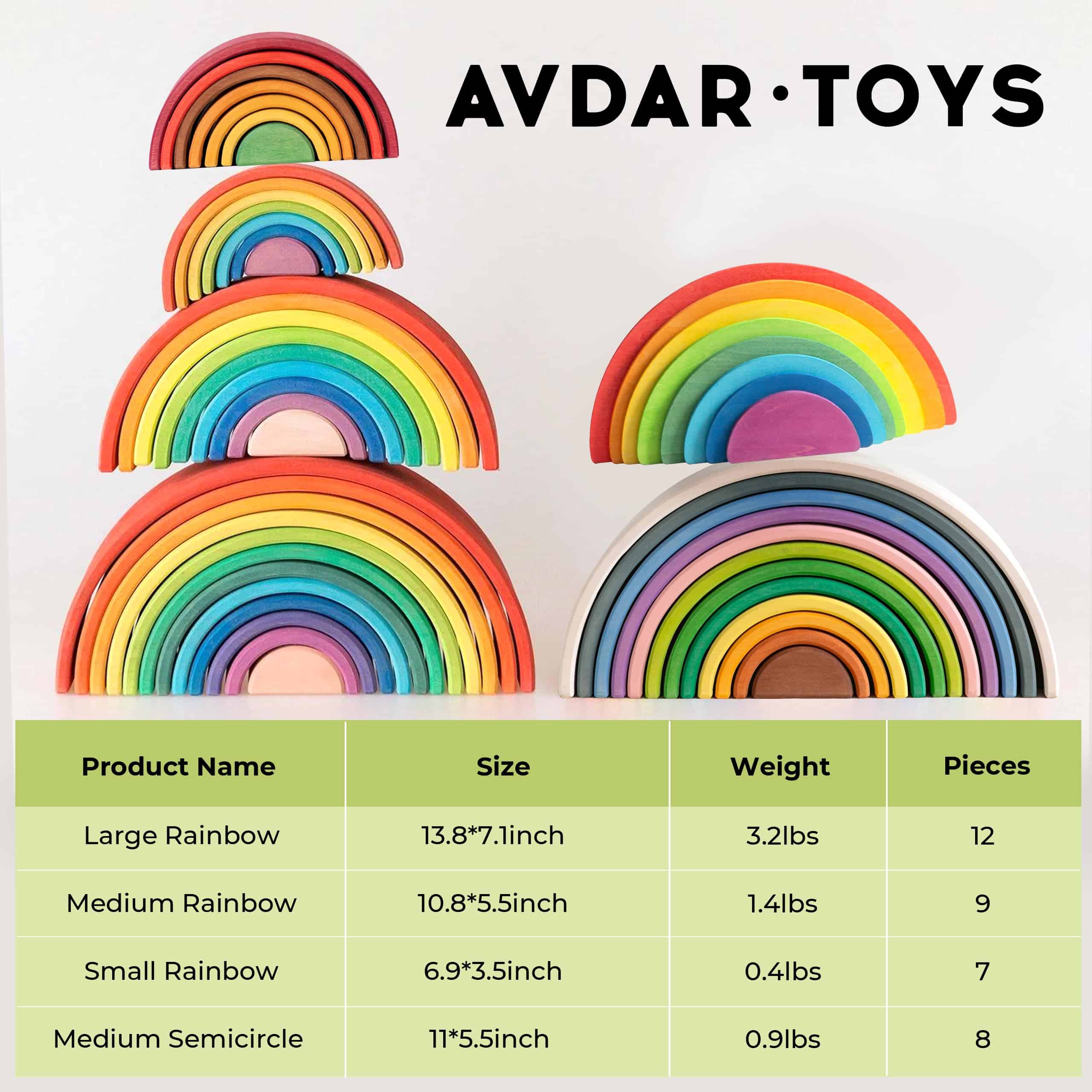 AVDAR 8Pcs Juguete Apilador de Arco Iris de Madera en Forma - Imagen 6