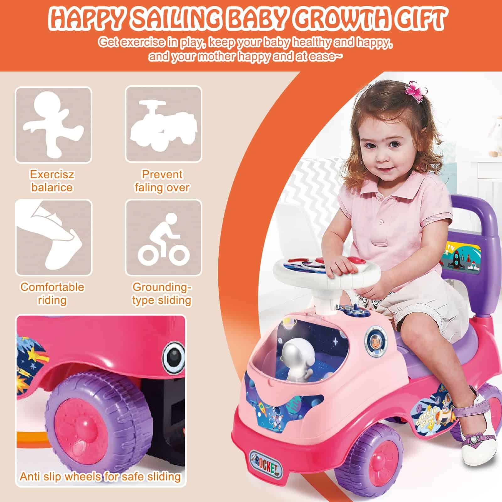 Coche de Empuje para Niños con Música y Almacenamiento - Imagen 3