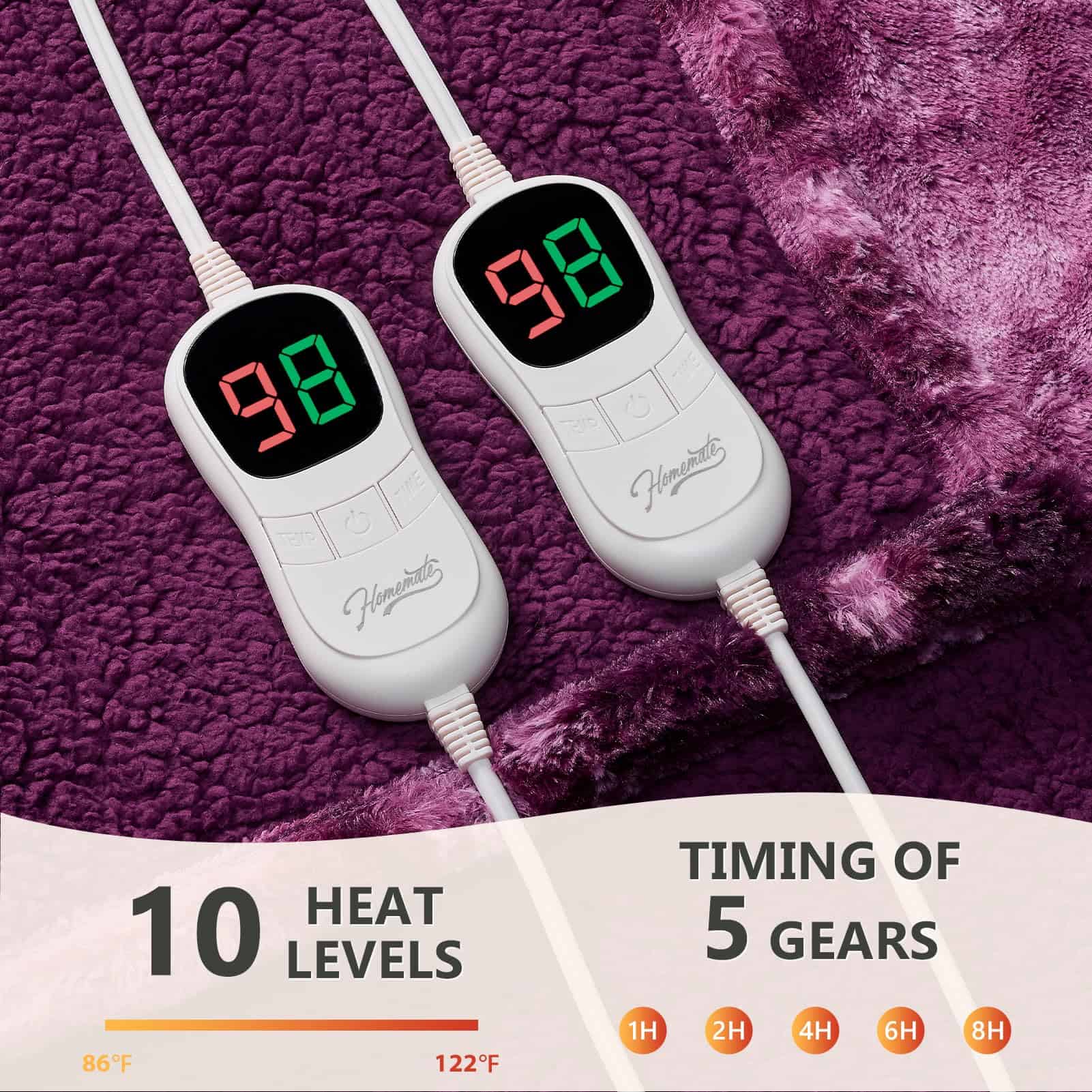 Manta Eléctrica Homemate Queen - 84x90 Manta -Morado - Imagen 5