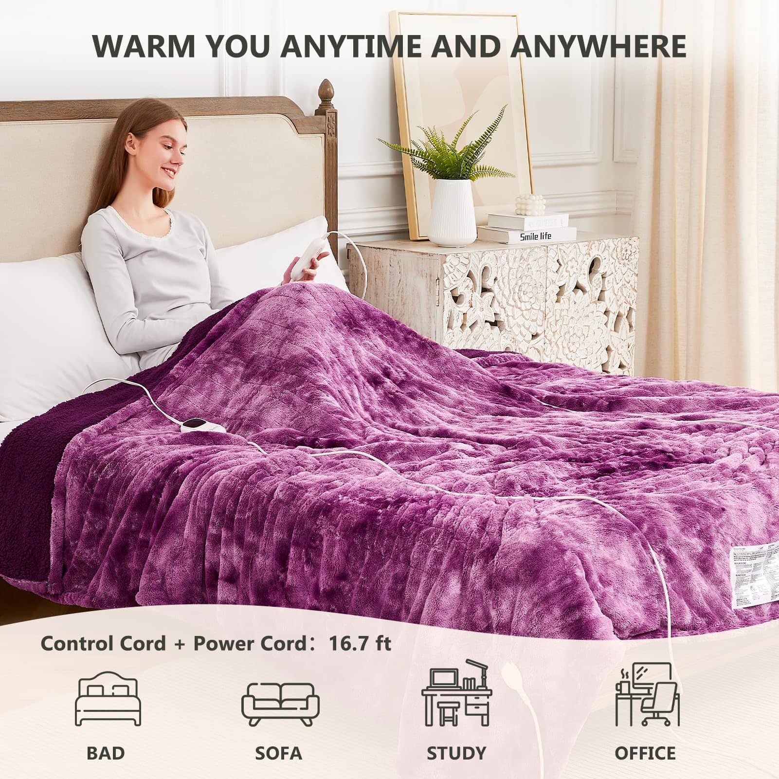 Manta Eléctrica Homemate Queen - 84x90 Manta -Morado - Imagen 3