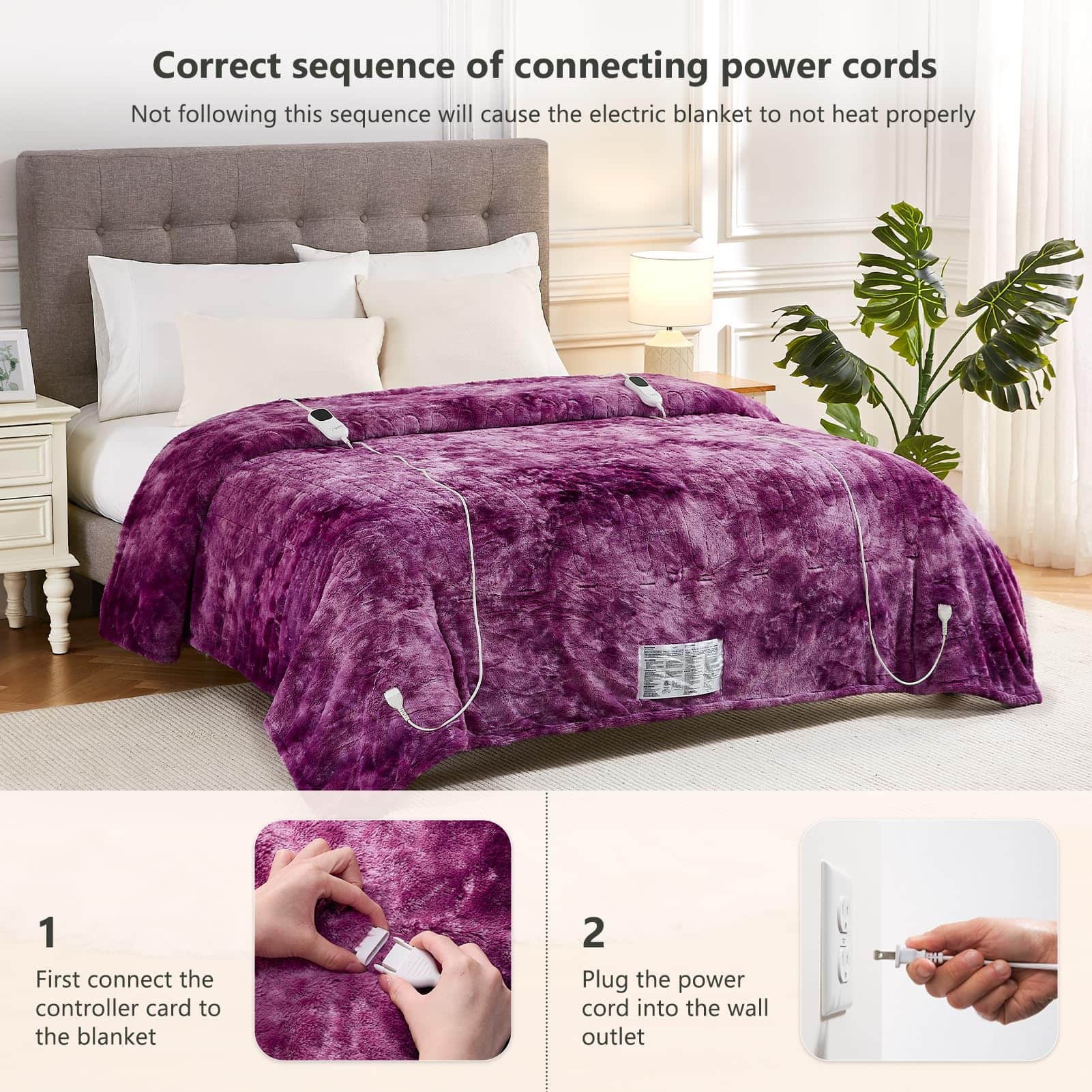 Manta Eléctrica Homemate Queen - 84x90 Manta -Morado - Imagen 6