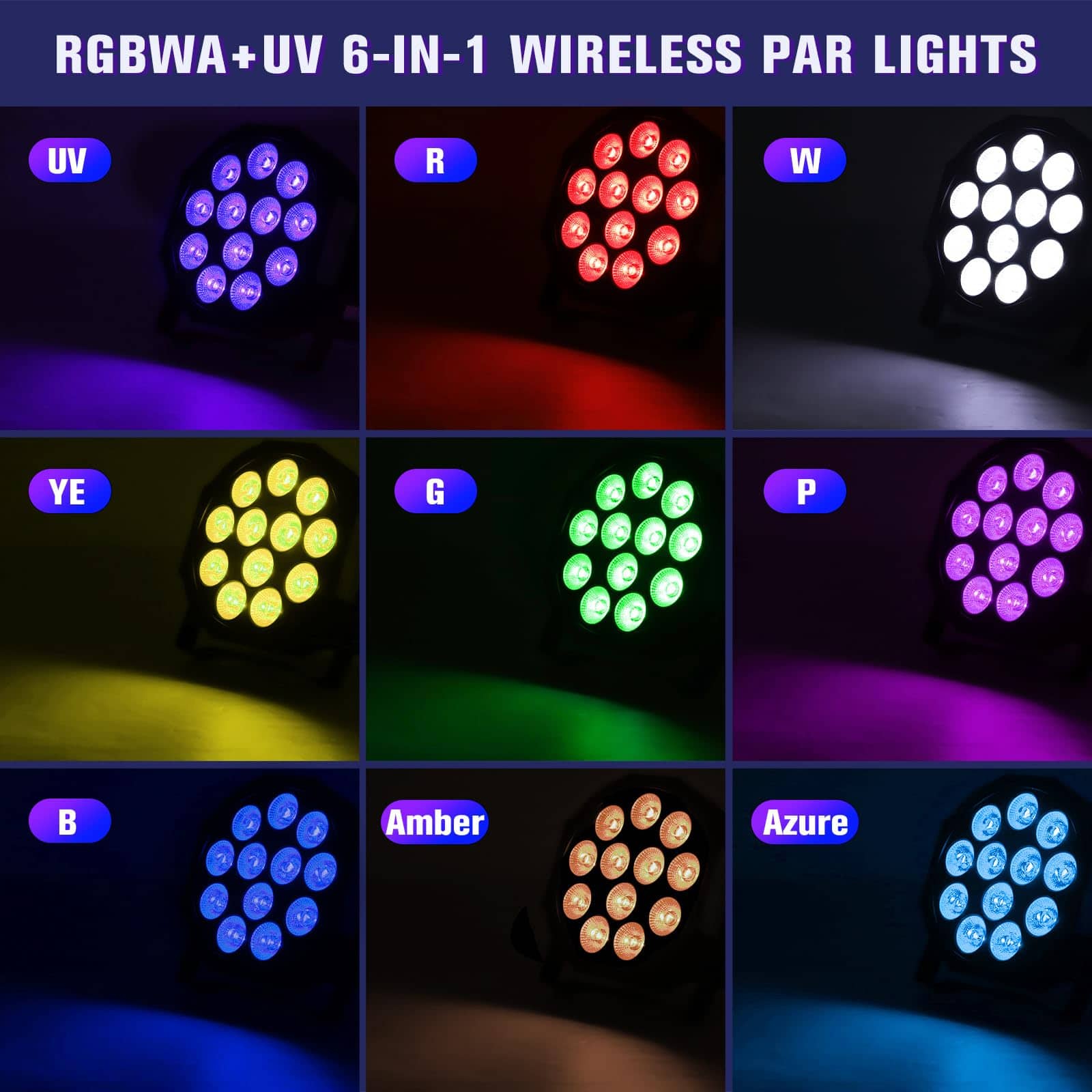 Luces Par Recargables Uplights RGBWA+UV 6-en-1 LED con - Imagen 3