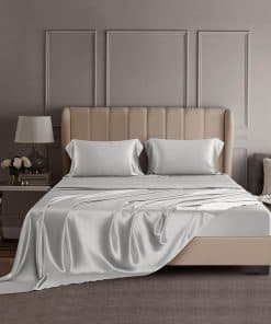 Juego de Ropa de Cama de Seda 100% Morera de -Gris Claro