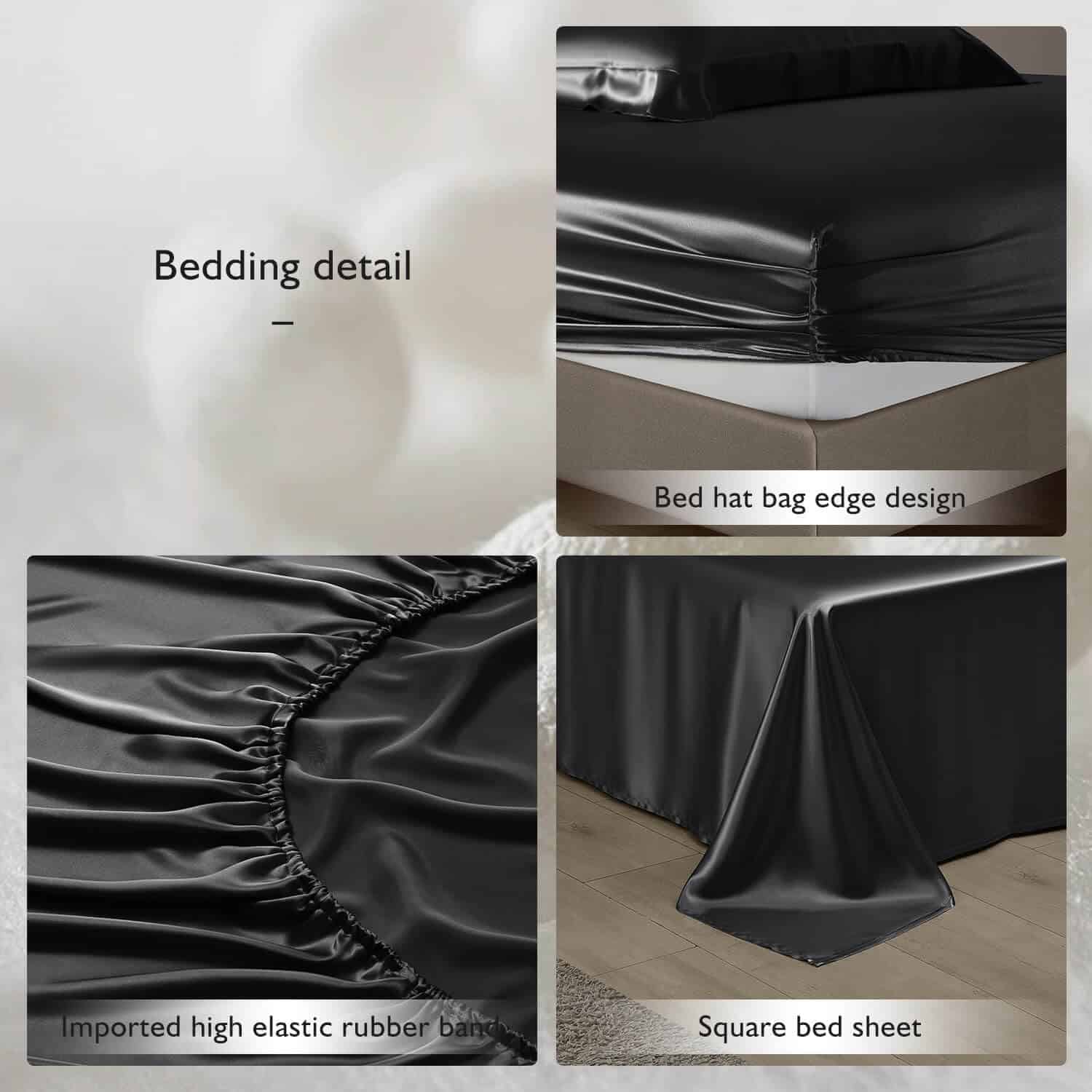 Juego de Ropa de Cama de Seda 100% Morera de -Negro - Imagen 5